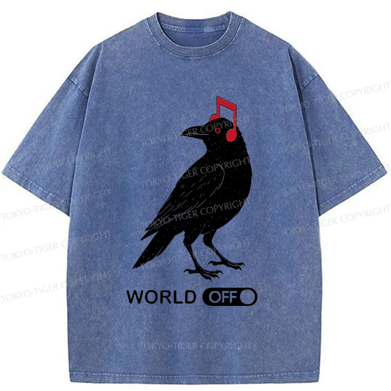 Tokyo-Tiger Crow Listening To Music Washed T-Shirt
