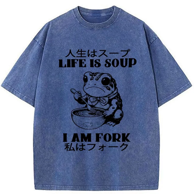 Tokyo-Tiger Life Is Soup I Am Fork Washed T-Shirt