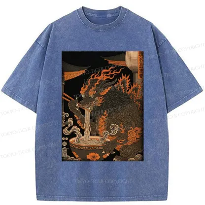 Tokyo-Tiger Kirin Eating Ramen Washed T-Shirt
