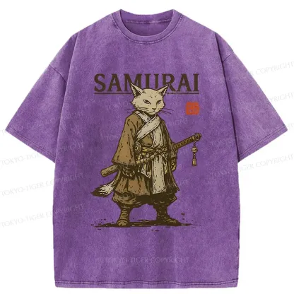 Tokyo-Tiger Samurai Cat Japan Washed T-Shirt