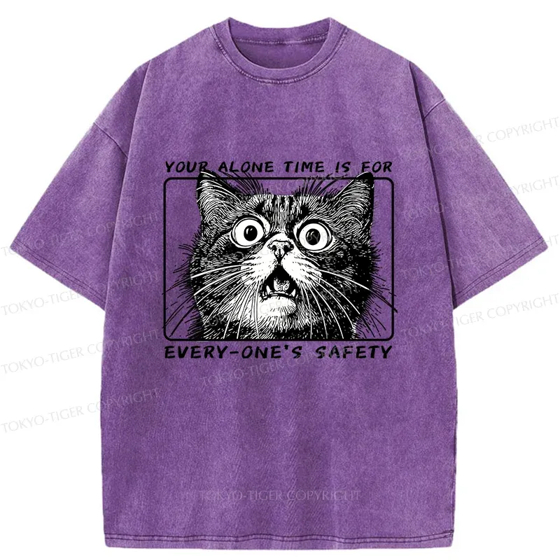 Tokyo-Tiger Cat Alone Meme Washed T-Shirt