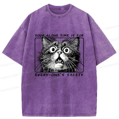 Tokyo-Tiger Cat Alone Meme Washed T-Shirt