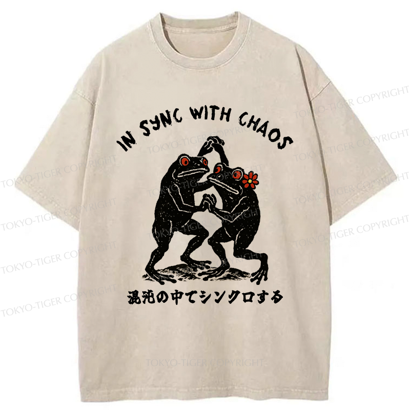 Tokyo-Tiger Dancing Frogs:In Sync With Chaos Washed T-Shirt