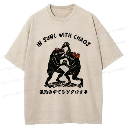 Tokyo-Tiger Dancing Frogs:In Sync With Chaos Washed T-Shirt