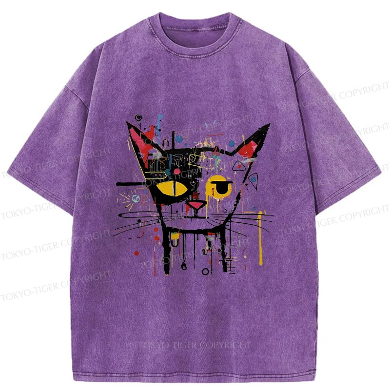 Tokyo-Tiger Abstract Cat Funny Washed T-Shirt