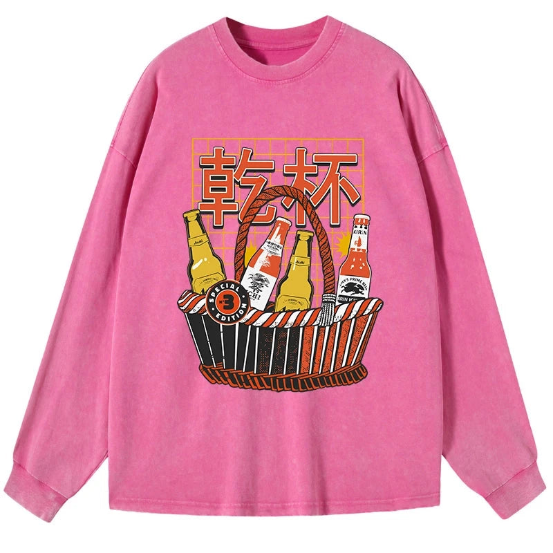 Tokyo-Tiger Have A Beer Together Washed Long Sleeve T-Shirt