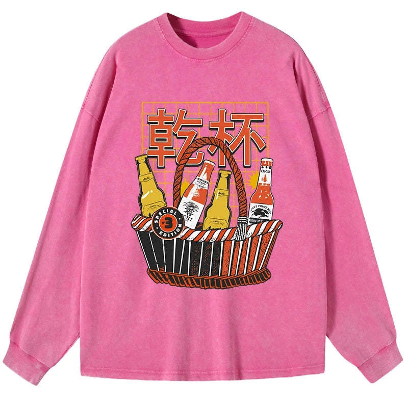 Tokyo-Tiger Have A Beer Together Washed Long Sleeve T-Shirt