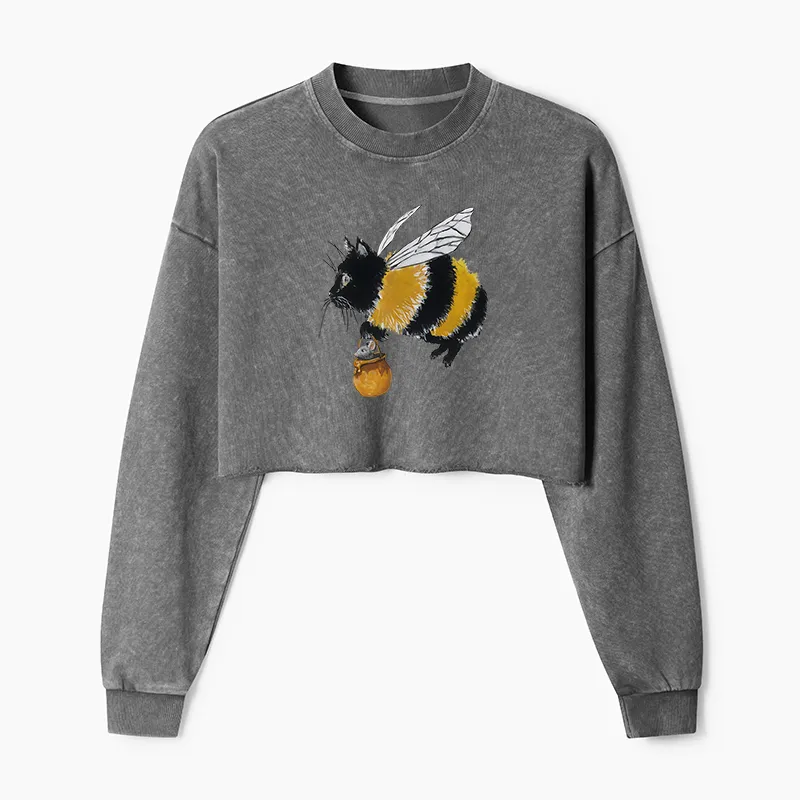 Tokyo-Tiger Catbee Funny Washed Crop Sweatshirt