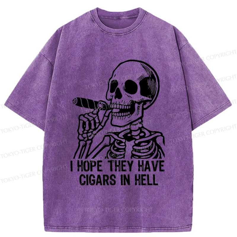 Tokyo-Tiger Skeleton Smoking A Cigar Washed T-Shirt