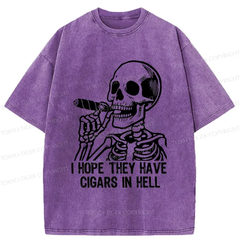Tokyo-Tiger Skeleton Smoking A Cigar Washed T-Shirt