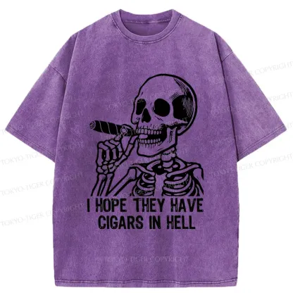 Tokyo-Tiger Skeleton Smoking A Cigar Washed T-Shirt