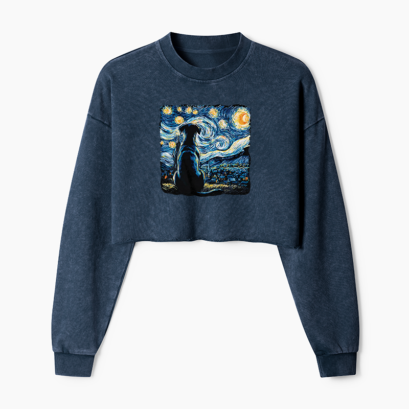 Tokyo-Tiger Starry Night Dog Washed Crop Sweatshirt