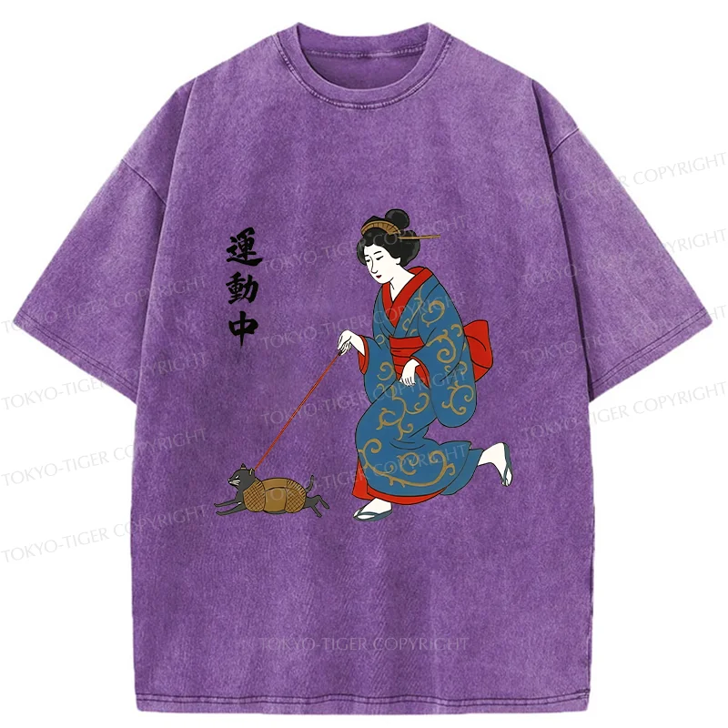 Tokyo-Tiger Geisha Walking Cat Washed T-Shirt