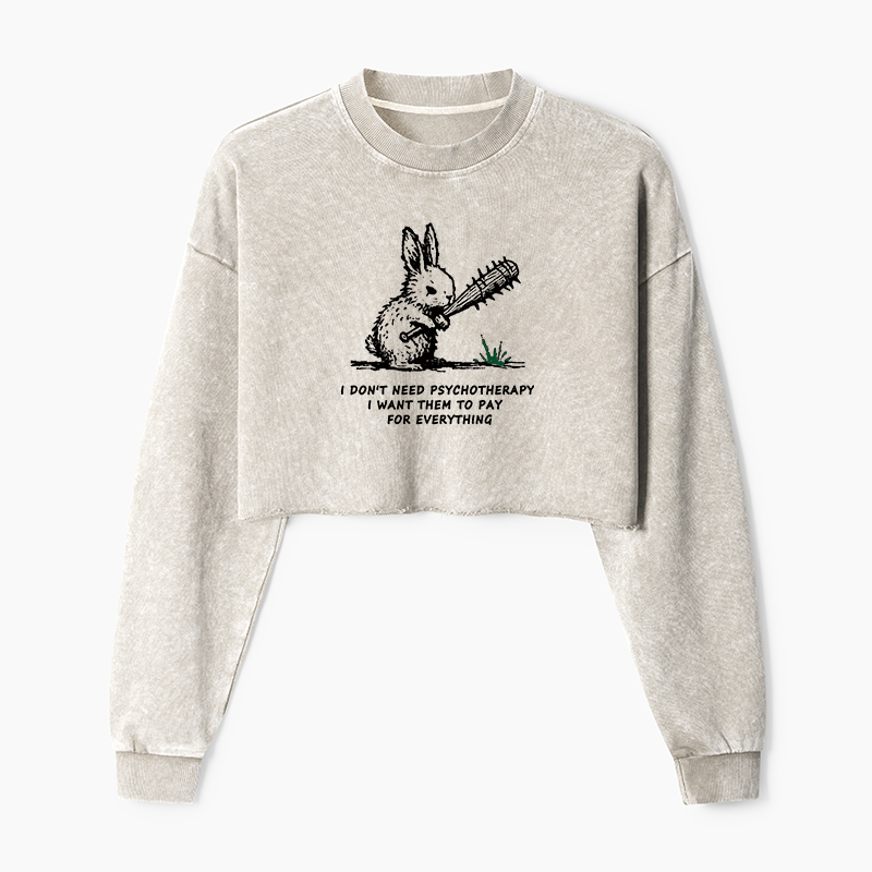 Tokyo-Tiger Violent Rabbit Funny Washed Crop Sweatshirt
