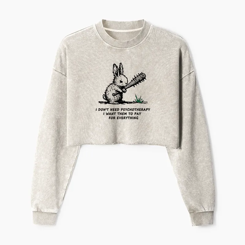 Tokyo-Tiger Violent Rabbit Funny Washed Crop Sweatshirt
