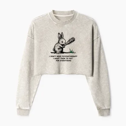 Tokyo-Tiger Violent Rabbit Funny Washed Crop Sweatshirt
