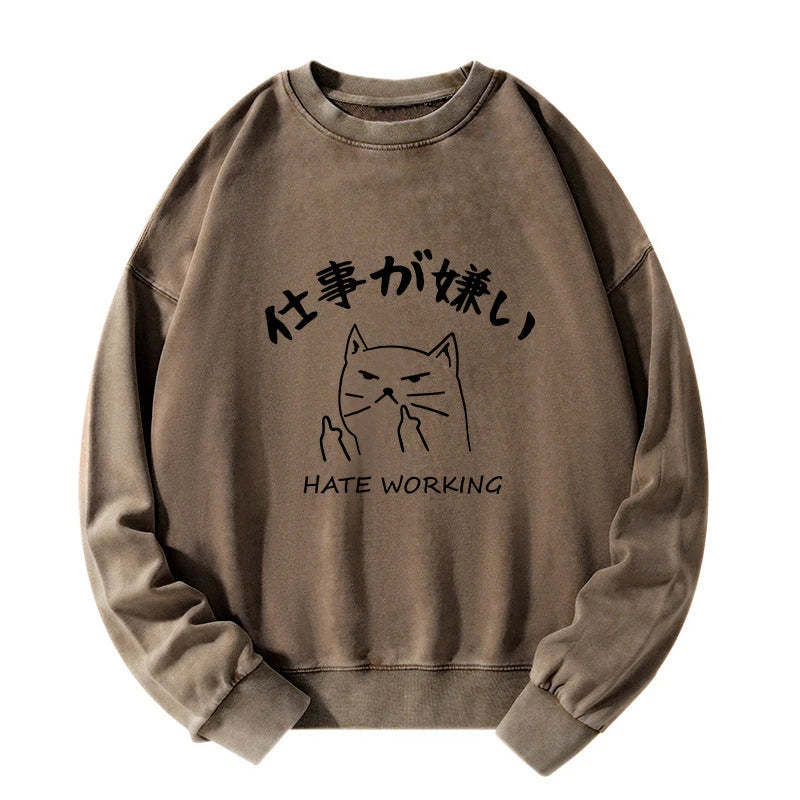 Tokyo-Tiger A Cat That Hates Work Washed Sweatshirt-tokyo-tiger
