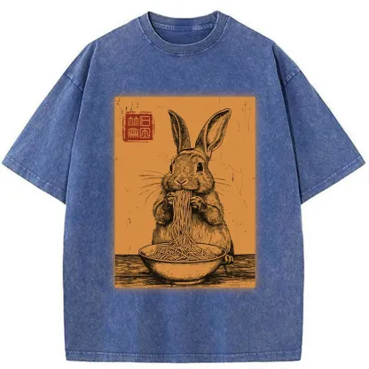 Tokyo-Tiger Ramen Lover Rabbit Washed T-Shirt