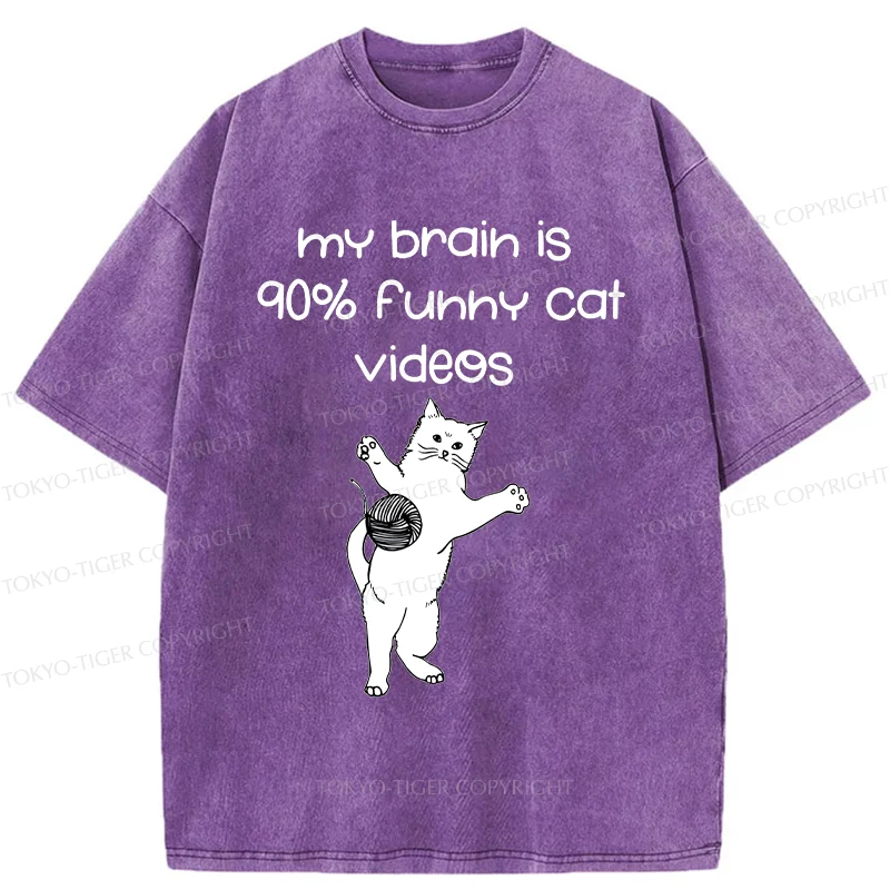 Tokyo-Tiger Funny Cat Videos Washed T-Shirt