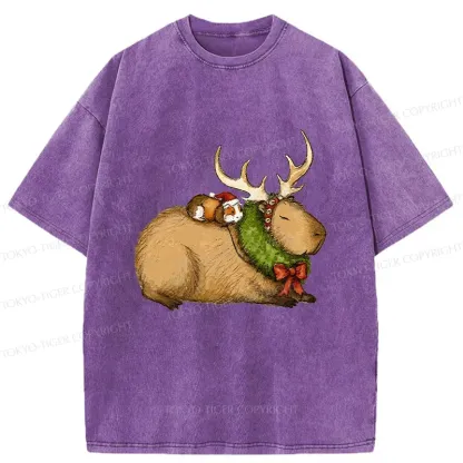 Tokyo-Tiger Christmas Capybara Washed T-Shirt