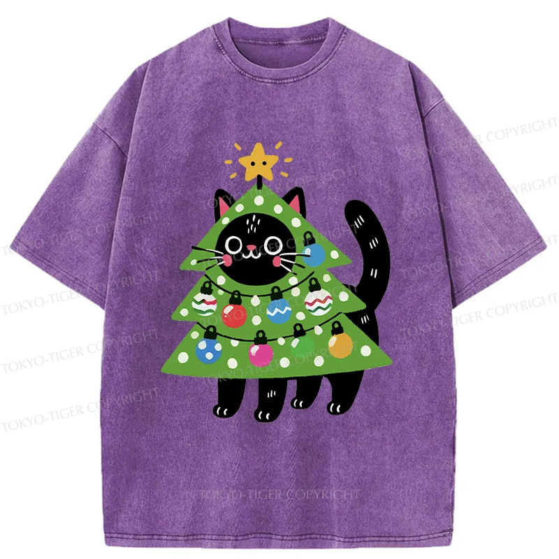 Tokyo-Tiger Christmas Tree Cat Washed T-Shirt