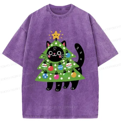 Tokyo-Tiger Christmas Tree Cat Washed T-Shirt