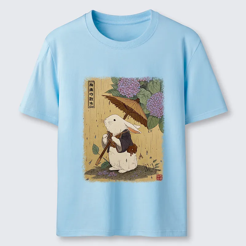 Tokyo-Tiger Ukiyoe Rainy Stroll Bunny Classic T-Shirt