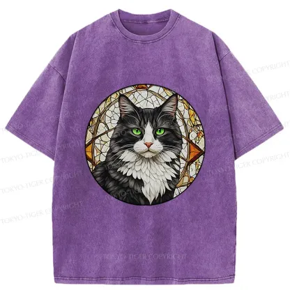 Tokyo-Tiger Tuxedo Cat Art Washed T-Shirt