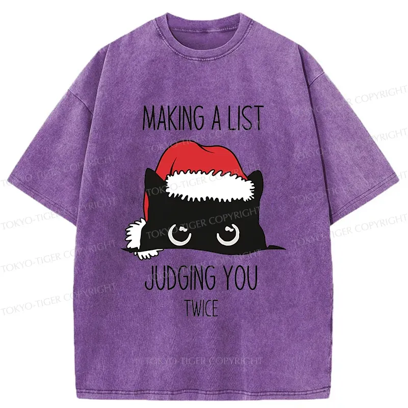 Tokyo-Tiger Christmas Cat Staring At You Washed T-Shirt