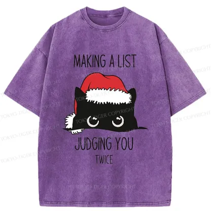 Tokyo-Tiger Christmas Cat Staring At You Washed T-Shirt
