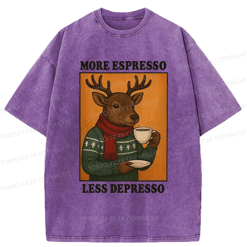 Tokyo-Tiger Reindeer Drinking Coffee Washed T-Shirt