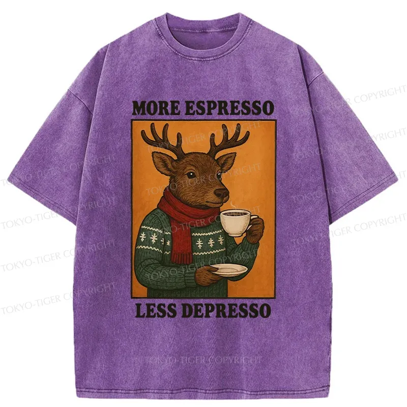 Tokyo-Tiger Reindeer Drinking Coffee Washed T-Shirt