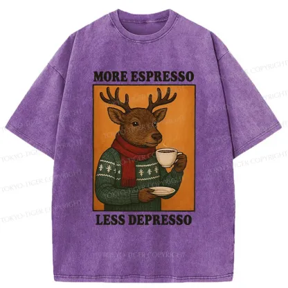 Tokyo-Tiger Reindeer Drinking Coffee Washed T-Shirt