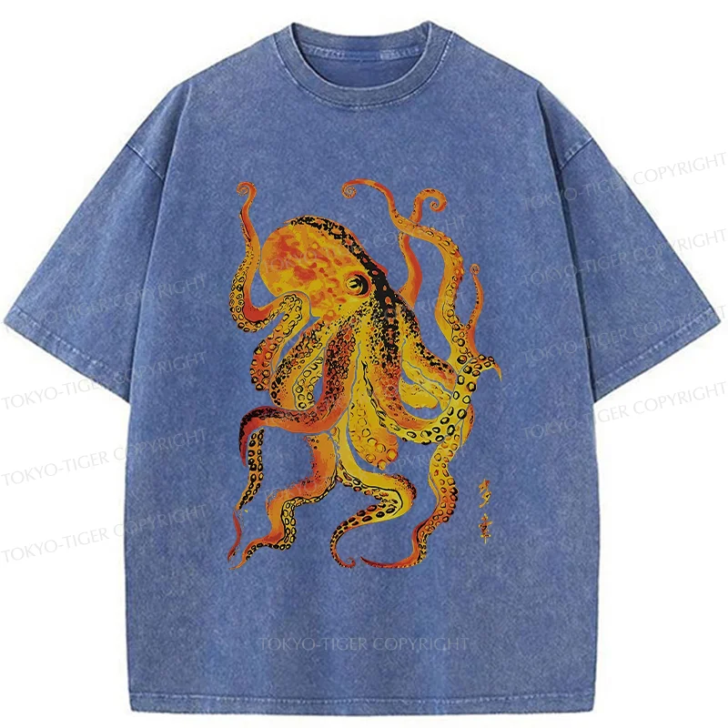 Tokyo-Tiger Deep Sea Gorgeous Octopus Washed T-Shirt