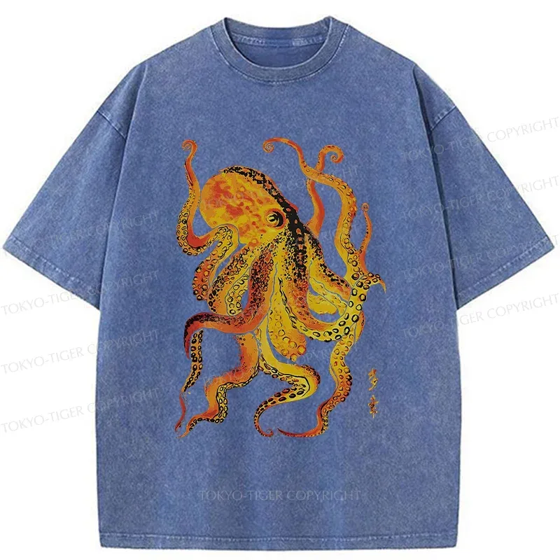 Tokyo-Tiger Deep Sea Gorgeous Octopus Washed T-Shirt