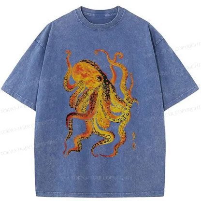 Tokyo-Tiger Deep Sea Gorgeous Octopus Washed T-Shirt