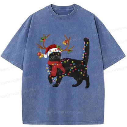 Tokyo-Tiger Christmas Black Cat Washed T-Shirt
