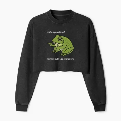Tokyo-Tiger Stupid Frog Meme Washed Crop Sweatshirt