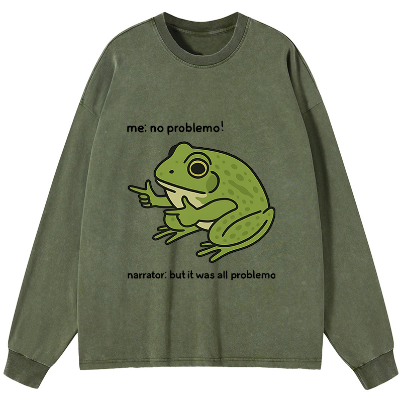 Tokyo-Tiger Stupid Frog Meme Washed Long Sleeve T-Shirt