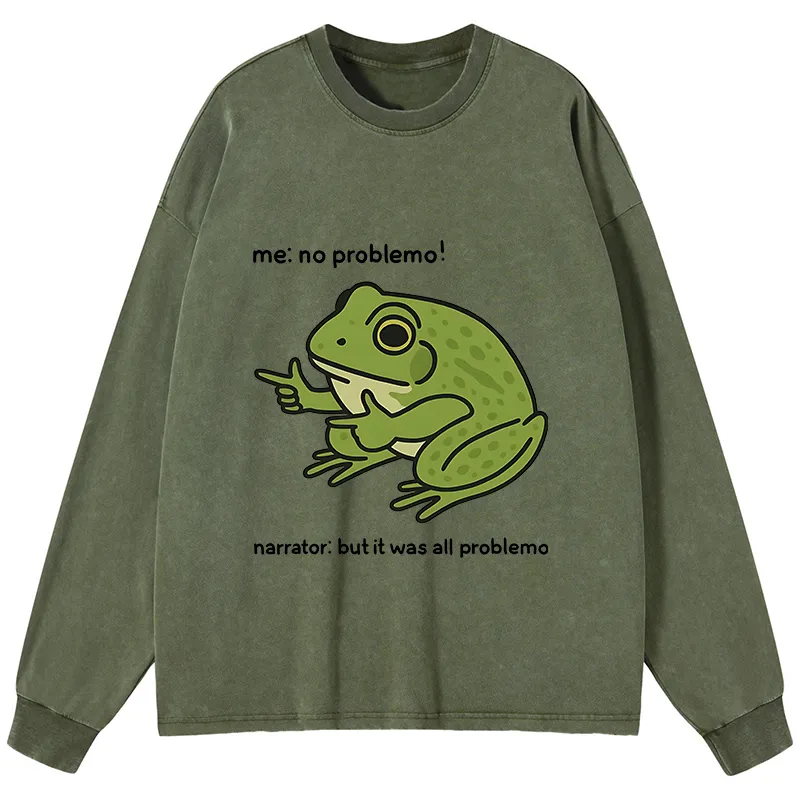 Tokyo-Tiger Stupid Frog Meme Washed Long Sleeve T-Shirt