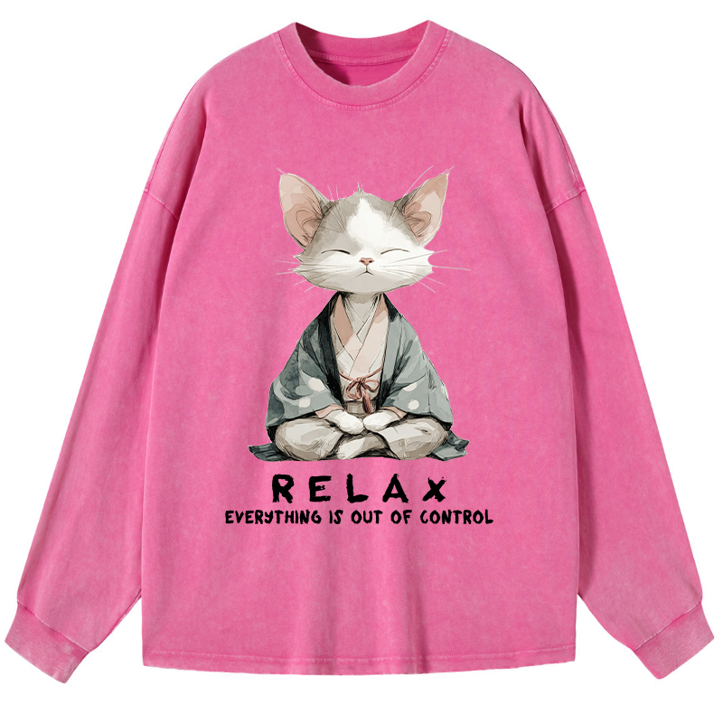 Tokyo-Tiger Zen Cat Relaxation，Everything's Out Of Control Washed Long Sleeve T-Shirt