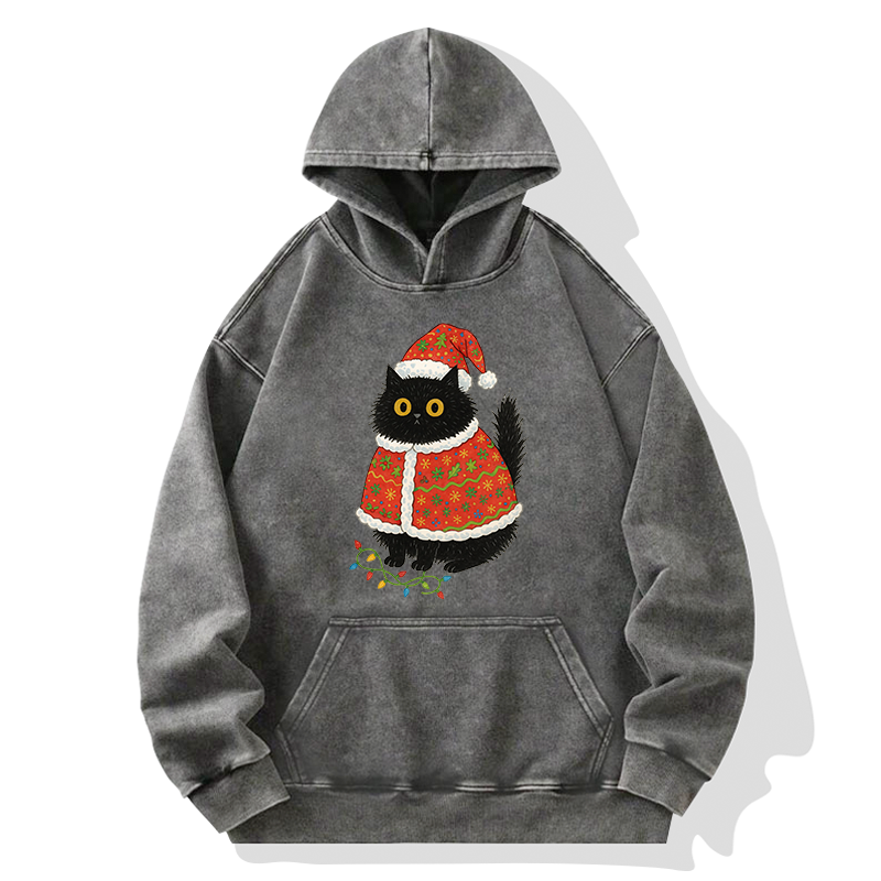 Tokyo-Tiger Cat Wearing Santa Hat Washed Hoodie
