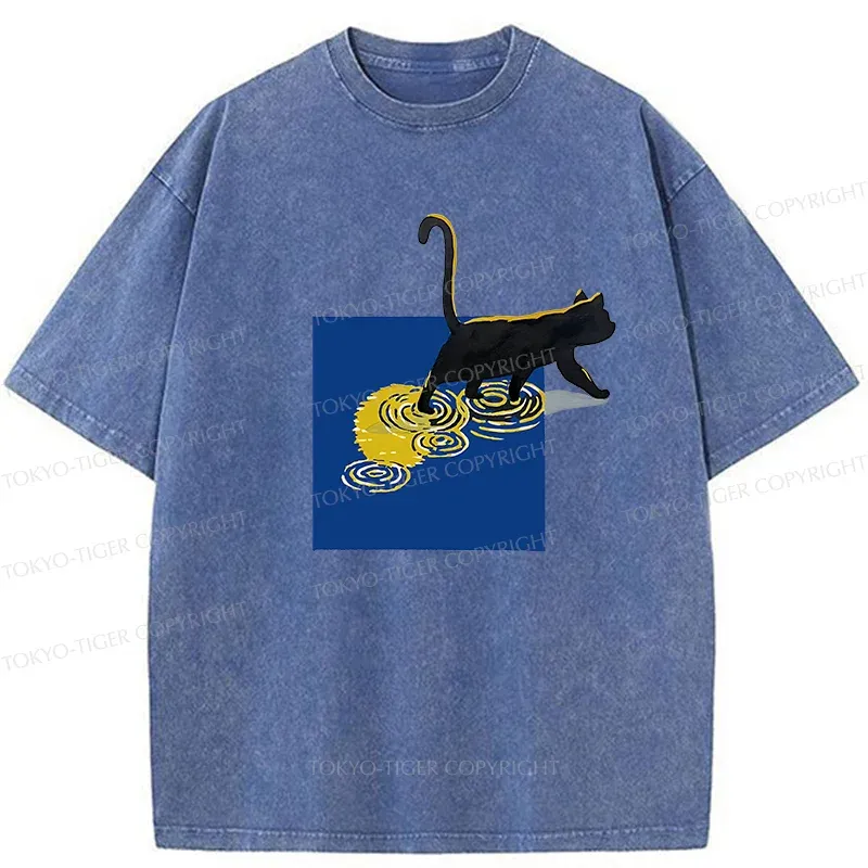 Tokyo-Tiger Black Cat Under The Moon Washed T-Shirt