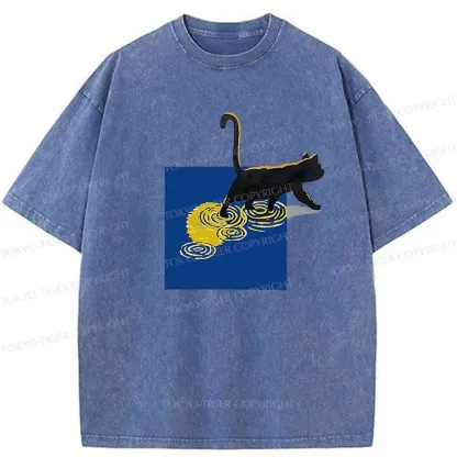 Tokyo-Tiger Black Cat Under The Moon Washed T-Shirt