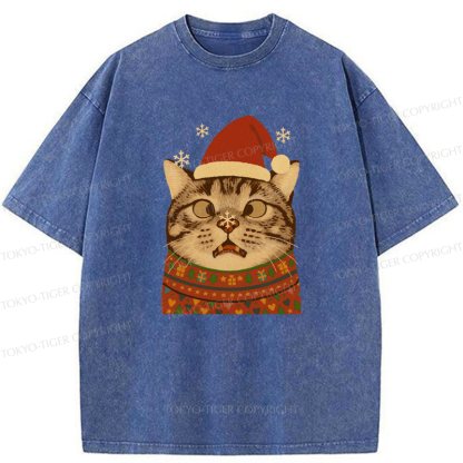 Tokyo-Tiger The Christmas Silly Cat Washed T-Shirt