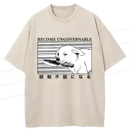 Tokyo-Tiger Dog Holding A Knife Washed T-Shirt