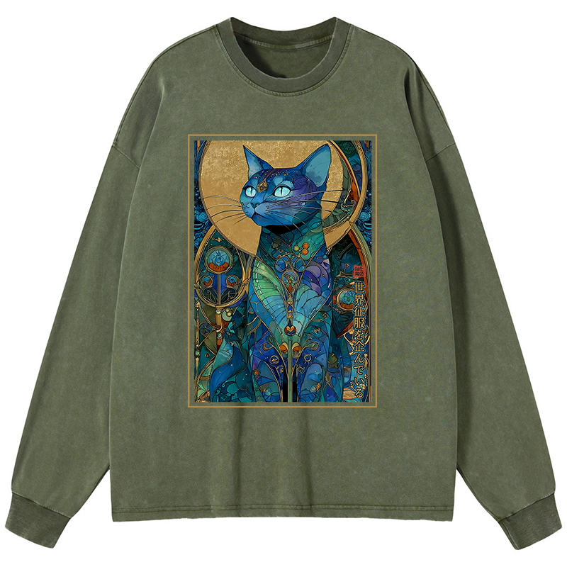 Tokyo-Tiger The Cat’s Plan To Rule Them All Washed Long Sleeve T-Shirt