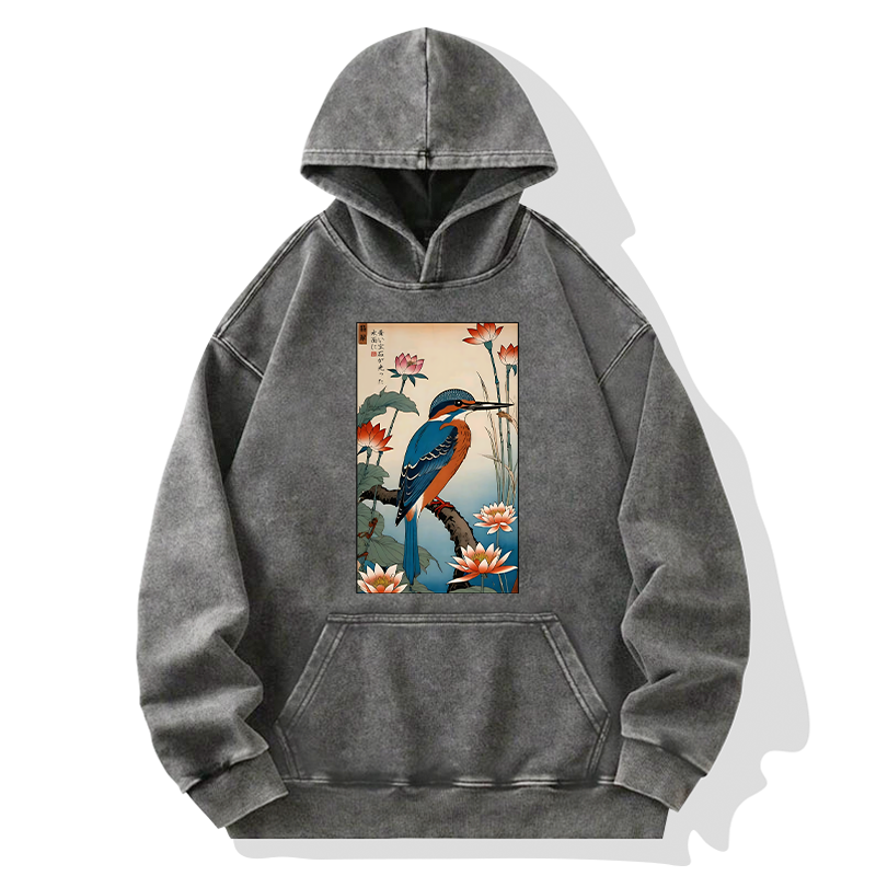 Tokyo-Tiger Ukiyo-e Kingfisher Washed Hoodie