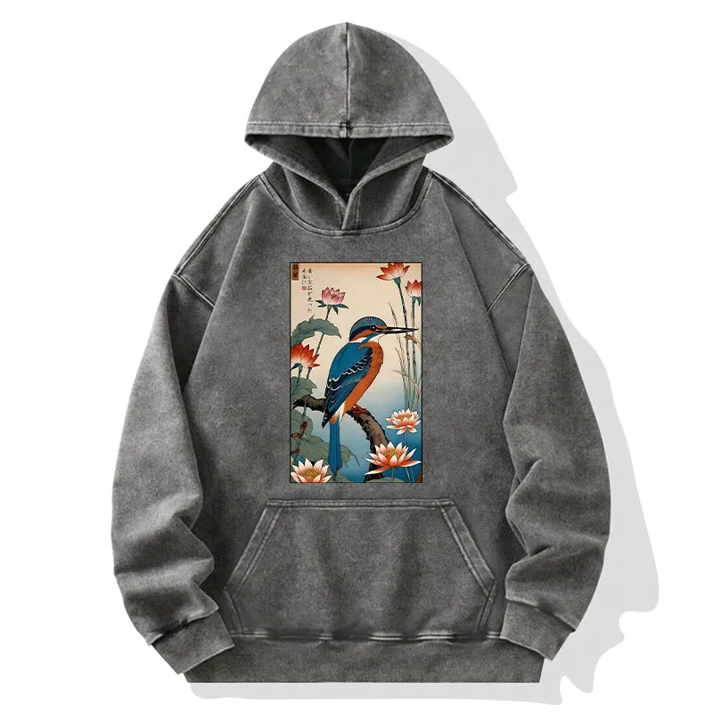 Tokyo-Tiger Ukiyo-e Kingfisher Washed Hoodie