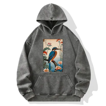 Tokyo-Tiger Ukiyo-e Kingfisher Washed Hoodie
